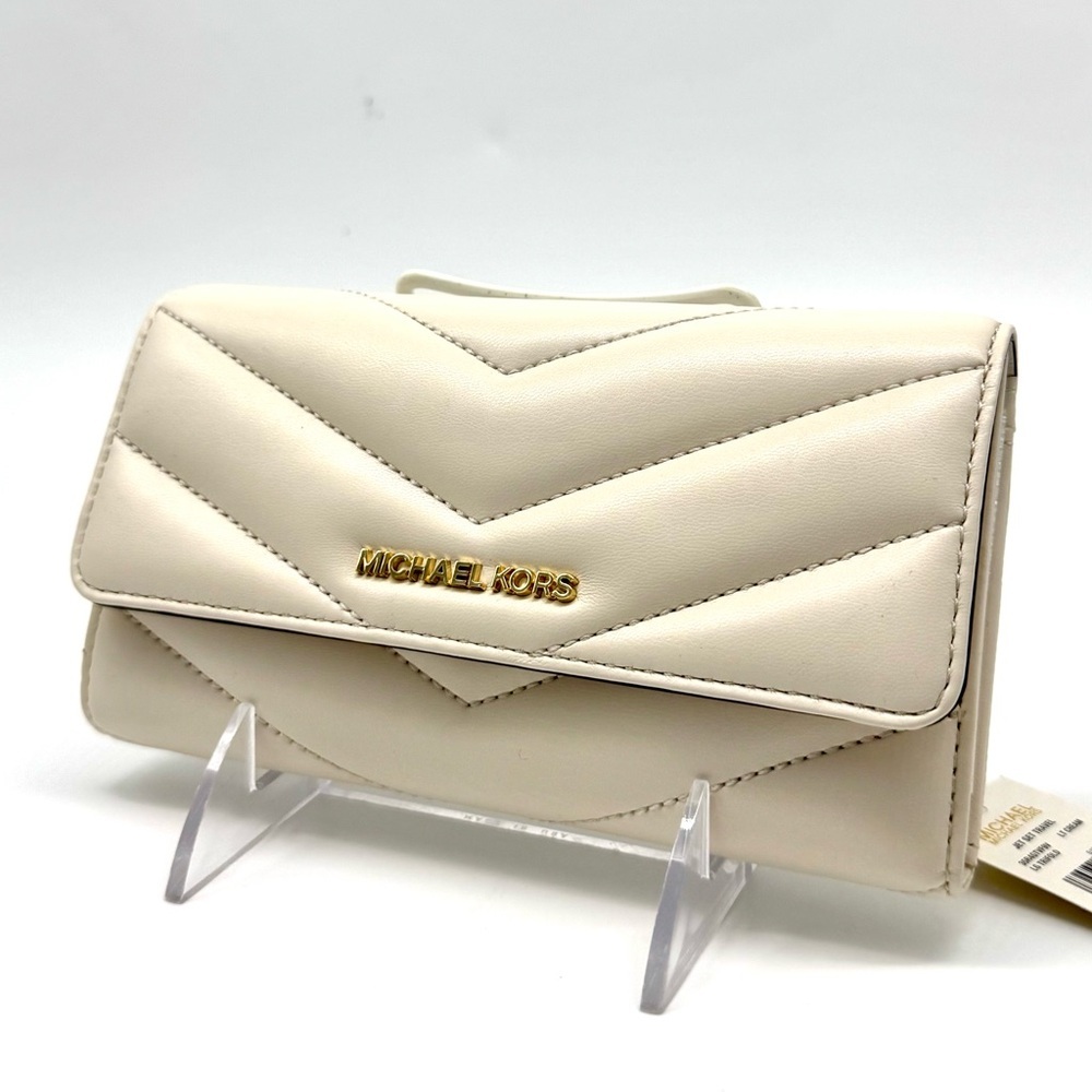 Michael Kors Large Quilted Trifold Wallet Light Cream